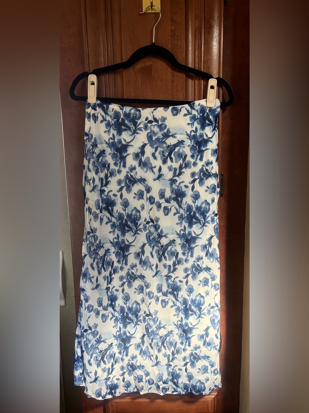 Abercrombie & Fitch White Maxi Skirt with Blue Floral Print